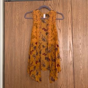 Sheer floral Yellow cover up with lace